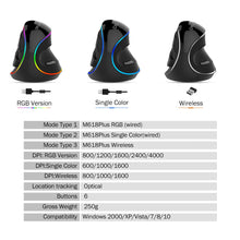 Load image into Gallery viewer, Delux M618 PLUS Ergonomics Vertical Gaming Mouse 6 Buttons 4000 DPI RGB Wired/Wireless Right Hand Mice For PC Laptop Computer