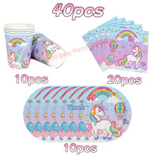 Load image into Gallery viewer, Kids Girls Unicorn Birthday Party Decoration Plate Cup Happy 1st Unicorn 3D Balloon Kid Favors Gift Wedding Baby Shower Supplies
