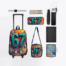 Load image into Gallery viewer, Colorful Number 67 Black Wheeled Rolling Bag Set with Lunch Box Pen Bag with Wheels School Trolley Backpack Bag for Girl/Boys