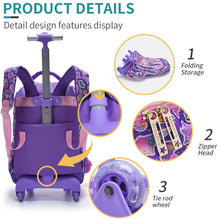 Load image into Gallery viewer, 3PCS set Rolling Backpack For Girls Wheeled School BookBag With Lunch And Pen Bag Purple Unicorn Cute sequin Glow-in-the-dark