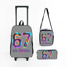 Load image into Gallery viewer, Colorful Number 67 Black Wheeled Rolling Bag Set with Lunch Box Pen Bag with Wheels School Trolley Backpack Bag for Girl/Boys