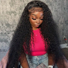 Load image into Gallery viewer, 200 Density Deep Wave Lace Front Wigs Human Hair 13x4 Hd Transparent Human Hair Wig Pre Plucked Bleached Knots Brazilian Hair Glueless Wig for Women Black Curly Lace Front Wig Human Hair with Baby Hair for Daily Party Summer
