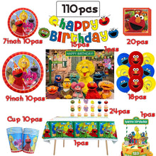 Load image into Gallery viewer, Cartoon Sesames Street Birthday Party Decor Elmo and Friends Theme Tablecloth Plate Balloon Set Cake Decor Baby Shower