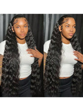 Load image into Gallery viewer, 200 Density Deep Wave Lace Front Wigs Human Hair 13x4 Hd Transparent Human Hair Wig Pre Plucked Bleached Knots Brazilian Hair Glueless Wig for Women Black Curly Lace Front Wig Human Hair with Baby Hair for Daily Party Summer