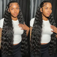 Load image into Gallery viewer, 200 Density Deep Wave Lace Front Wigs Human Hair 13x4 Hd Transparent Human Hair Wig Pre Plucked Bleached Knots Brazilian Hair Glueless Wig for Women Black Curly Lace Front Wig Human Hair with Baby Hair for Daily Party Summer