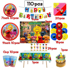 Load image into Gallery viewer, Cartoon Sesames Street Birthday Party Decor Elmo and Friends Theme Tablecloth Plate Balloon Set Cake Decor Baby Shower