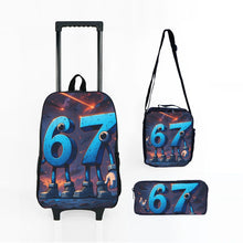 Load image into Gallery viewer, Colorful Number 67 Black Wheeled Rolling Bag Set with Lunch Box Pen Bag with Wheels School Trolley Backpack Bag for Girl/Boys