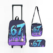 Load image into Gallery viewer, Colorful Number 67 Black Wheeled Rolling Bag Set with Lunch Box Pen Bag with Wheels School Trolley Backpack Bag for Girl/Boys