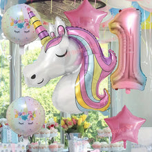 Load image into Gallery viewer, Kids Girls Unicorn Birthday Party Decoration Plate Cup Happy 1st Unicorn 3D Balloon Kid Favors Gift Wedding Baby Shower Supplies
