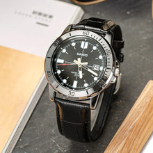 Load image into Gallery viewer, CASIO Quartz Watch for Men, Leather Band, Stainless Steel Case, 50M Waterproof, Date Calendar, Sporty Casual Daily Tim