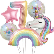 Load image into Gallery viewer, Kids Girls Unicorn Birthday Party Decoration Plate Cup Happy 1st Unicorn 3D Balloon Kid Favors Gift Wedding Baby Shower Supplies