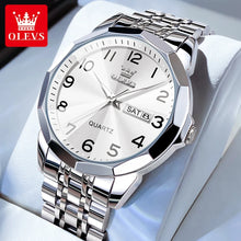 Load image into Gallery viewer, OLEVS 9970 Men Watch Original Brand Waterproof Luminous Quartz Watch Rhombus Mirror Stainless Steel Date-Day-Date Watch With Box