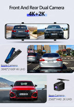 Load image into Gallery viewer, H8 4K+2K 11.26 Inch Rear View Mirror Dash Cam SONY IMX415 Car Dvr Camera  GPS WIFI Video Recording Super Night Vision Dual Lens
