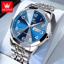 Load image into Gallery viewer, OLEVS 9970 Men Watch Original Brand Waterproof Luminous Quartz Watch Rhombus Mirror Stainless Steel Date-Day-Date Watch With Box
