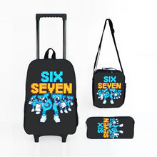 Load image into Gallery viewer, Colorful Number 67 Black Wheeled Rolling Bag Set with Lunch Box Pen Bag with Wheels School Trolley Backpack Bag for Girl/Boys
