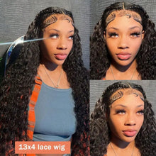 Load image into Gallery viewer, 200 Density Deep Wave Lace Front Wigs Human Hair 13x4 Hd Transparent Human Hair Wig Pre Plucked Bleached Knots Brazilian Hair Glueless Wig for Women Black Curly Lace Front Wig Human Hair with Baby Hair for Daily Party Summer
