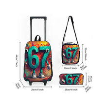 Load image into Gallery viewer, Colorful Number 67 Black Wheeled Rolling Bag Set with Lunch Box Pen Bag with Wheels School Trolley Backpack Bag for Girl/Boys
