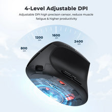 Load image into Gallery viewer, BTM008 2.4G Bluetooth 5.0 Ergonomic Vertical Wireless Mouse, 2400DPI Rechargeable USB-C Silent Click Computer Laptop Accessory
