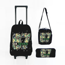 Load image into Gallery viewer, Colorful Number 67 Black Wheeled Rolling Bag Set with Lunch Box Pen Bag with Wheels School Trolley Backpack Bag for Girl/Boys
