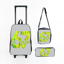 Load image into Gallery viewer, Colorful Number 67 Black Wheeled Rolling Bag Set with Lunch Box Pen Bag with Wheels School Trolley Backpack Bag for Girl/Boys
