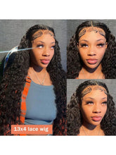 Load image into Gallery viewer, 200 Density Deep Wave Lace Front Wigs Human Hair 13x4 Hd Transparent Human Hair Wig Pre Plucked Bleached Knots Brazilian Hair Glueless Wig for Women Black Curly Lace Front Wig Human Hair with Baby Hair for Daily Party Summer
