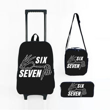 Load image into Gallery viewer, Colorful Number 67 Black Wheeled Rolling Bag Set with Lunch Box Pen Bag with Wheels School Trolley Backpack Bag for Girl/Boys

