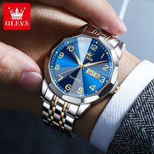 Load image into Gallery viewer, OLEVS 9970 Men Watch Original Brand Waterproof Luminous Quartz Watch Rhombus Mirror Stainless Steel Date-Day-Date Watch With Box
