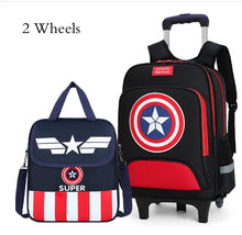 Load image into Gallery viewer, Kids Primary School wheeled backpack set with handbag School Trolley Backpack Bag Set School Rolling Luggage Backpack for Boys
