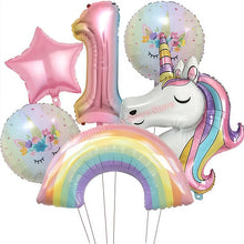Load image into Gallery viewer, Kids Girls Unicorn Birthday Party Decoration Plate Cup Happy 1st Unicorn 3D Balloon Kid Favors Gift Wedding Baby Shower Supplies
