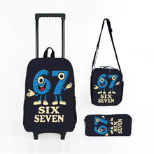 Load image into Gallery viewer, Colorful Number 67 Black Wheeled Rolling Bag Set with Lunch Box Pen Bag with Wheels School Trolley Backpack Bag for Girl/Boys

