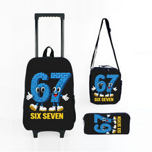 Load image into Gallery viewer, Colorful Number 67 Black Wheeled Rolling Bag Set with Lunch Box Pen Bag with Wheels School Trolley Backpack Bag for Girl/Boys
