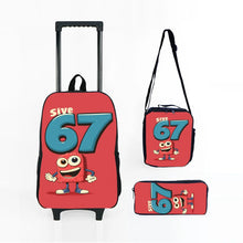 Load image into Gallery viewer, Colorful Number 67 Black Wheeled Rolling Bag Set with Lunch Box Pen Bag with Wheels School Trolley Backpack Bag for Girl/Boys
