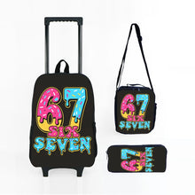 Load image into Gallery viewer, Colorful Number 67 Black Wheeled Rolling Bag Set with Lunch Box Pen Bag with Wheels School Trolley Backpack Bag for Girl/Boys
