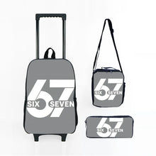 Load image into Gallery viewer, Colorful Number 67 Black Wheeled Rolling Bag Set with Lunch Box Pen Bag with Wheels School Trolley Backpack Bag for Girl/Boys
