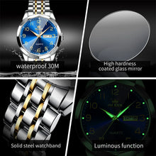 Load image into Gallery viewer, OLEVS 9970 Men Watch Original Brand Waterproof Luminous Quartz Watch Rhombus Mirror Stainless Steel Date-Day-Date Watch With Box
