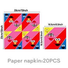 Load image into Gallery viewer, Cartoon Sesames  Street Birthday Party Decor Elmo and Friends Theme Tablecloth Plate Balloon Set Cake Decor Baby Shower
