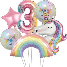 Load image into Gallery viewer, Kids Girls Unicorn Birthday Party Decoration Plate Cup Happy 1st Unicorn 3D Balloon Kid Favors Gift Wedding Baby Shower Supplies
