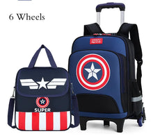 Load image into Gallery viewer, Kids Primary School wheeled backpack set with handbag School Trolley Backpack Bag Set School Rolling Luggage Backpack for Boys
