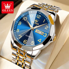 Load image into Gallery viewer, OLEVS 9970 Men Watch Original Brand Waterproof Luminous Quartz Watch Rhombus Mirror Stainless Steel Date-Day-Date Watch With Box
