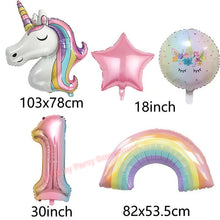 Load image into Gallery viewer, Kids Girls Unicorn Birthday Party Decoration Plate Cup Happy 1st Unicorn 3D Balloon Kid Favors Gift Wedding Baby Shower Supplies
